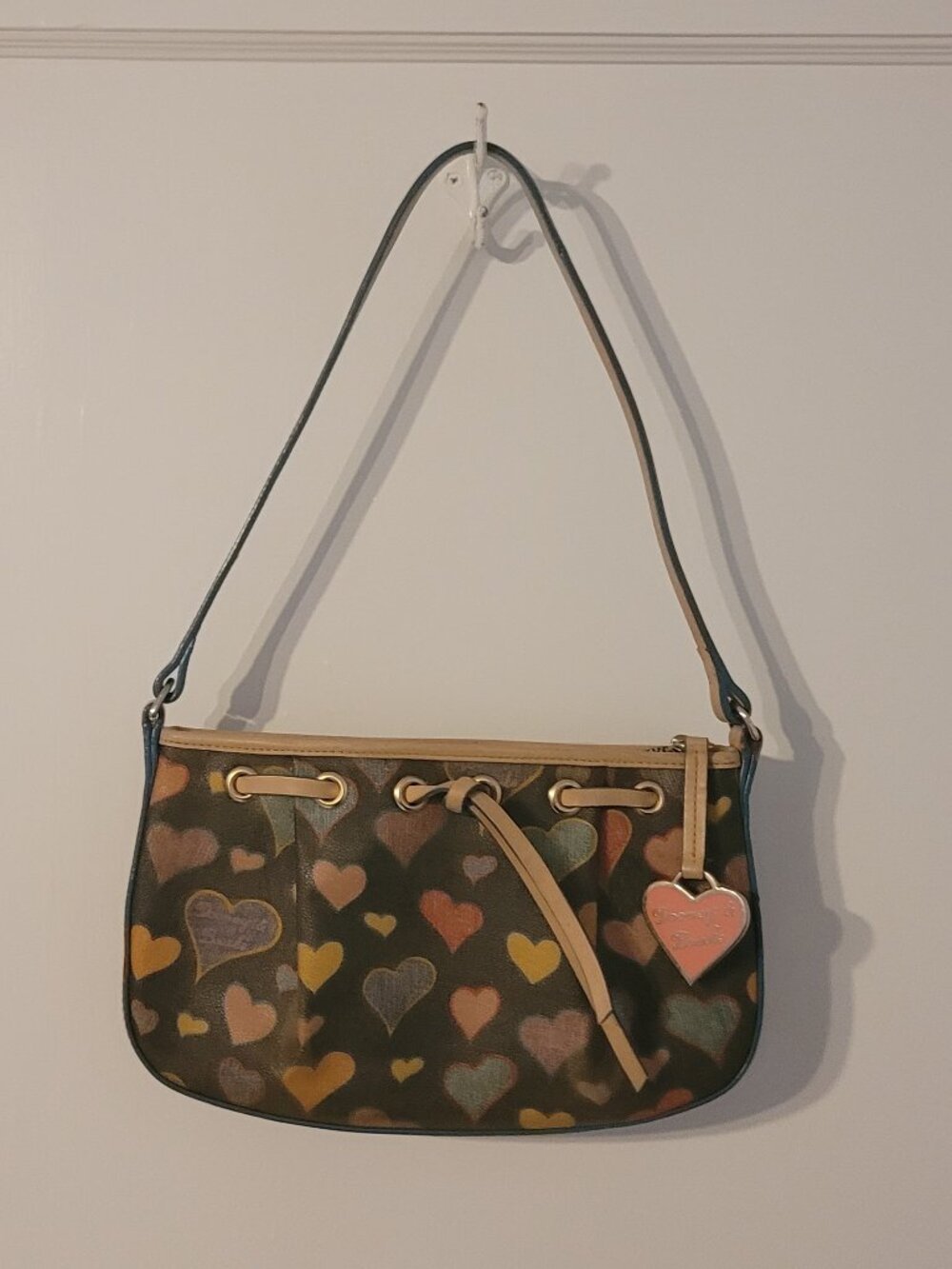 Vintage Limited Edition Dooney & Bourke Scribble Hearts Pouchette Shoulder Bag